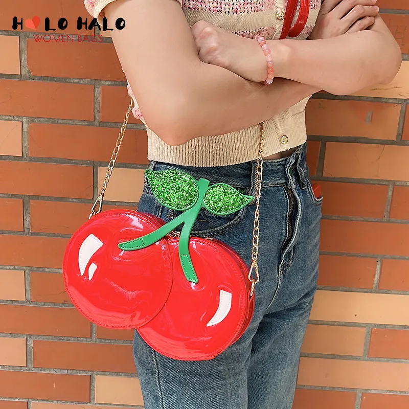 Sacos de noite frescos cereja forma cadeia bolsa de ombro para mulheres novidade bolsas e bolsas meninas vermelho embreagem divertida forma designer saco cruz corpo 230828