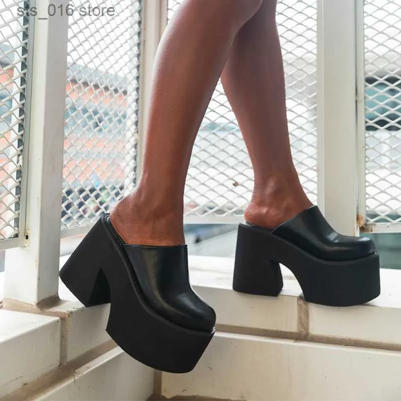 Geklede Schoenen Gdgydh Gesloten Teen Platform Muilezels Dikke Hakken Schoenen Dames Dikke Bodem Zwart Hoog Platform Slingback Dagelijkse slijtage Comfortabel T230828