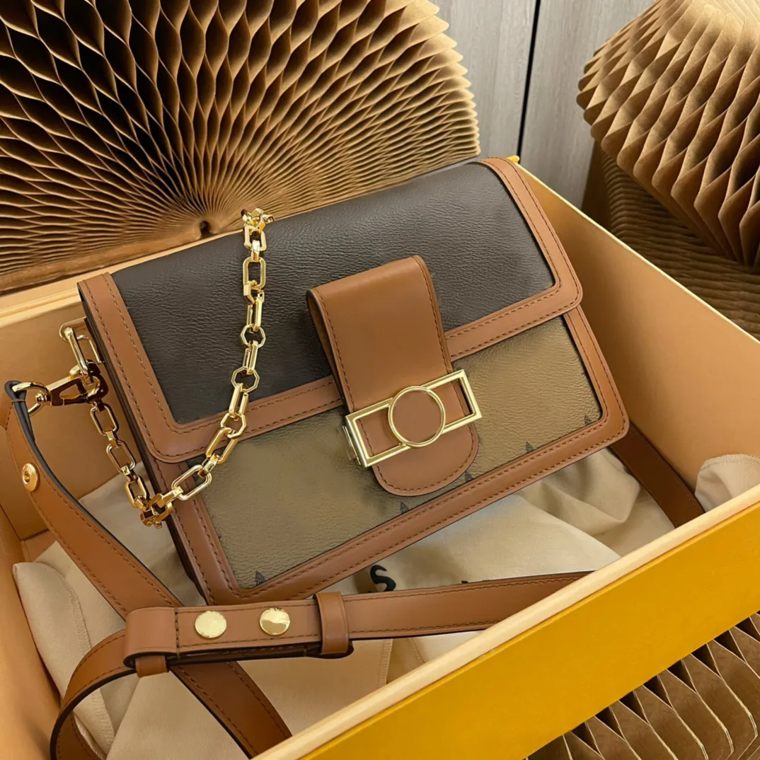 Brown Genuine Leather Shoulder Bag Designer Messenger Handbags Crossbody Flap Purse with Box 25cm