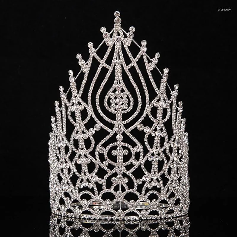 Hair Clips Beauty Pageant Crown Rhinestone Tall Crowns Crystal Adjust Contour Band Miss Big Tiara