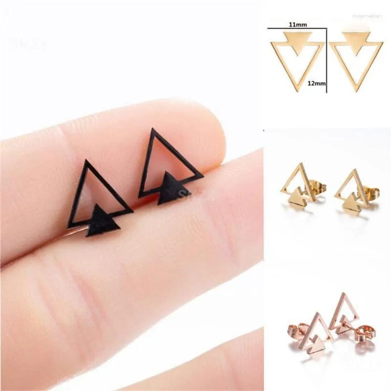 Boucles d'oreilles à clous en acier inoxydable, petites, fraîches, confortables à porter, bijoux triangulaires uniques pour femmes, durables