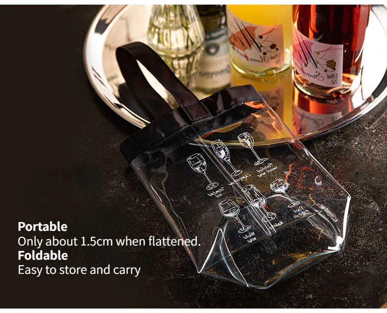 SHIMOYAMA 1/3pcs Wine Bottle Freezer Bag Portable Liquor Ice-cold Tool PVC Transparent Chilling Cooler Ice Bags with Handle