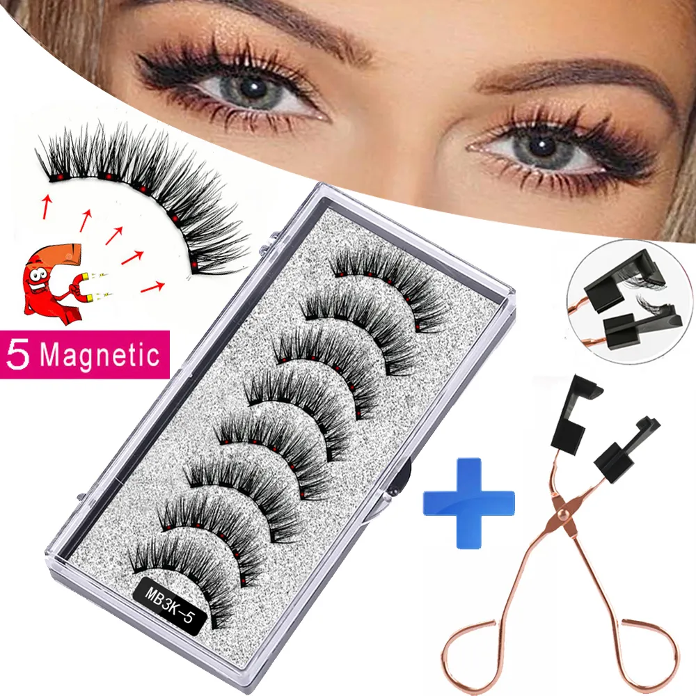 False Eyelashes MB3K 5 magnetic eyelashes natural with 3D magnet handmade 8PCS lashes Tweezer Set Mink eye faux cils magnetiqu 230828