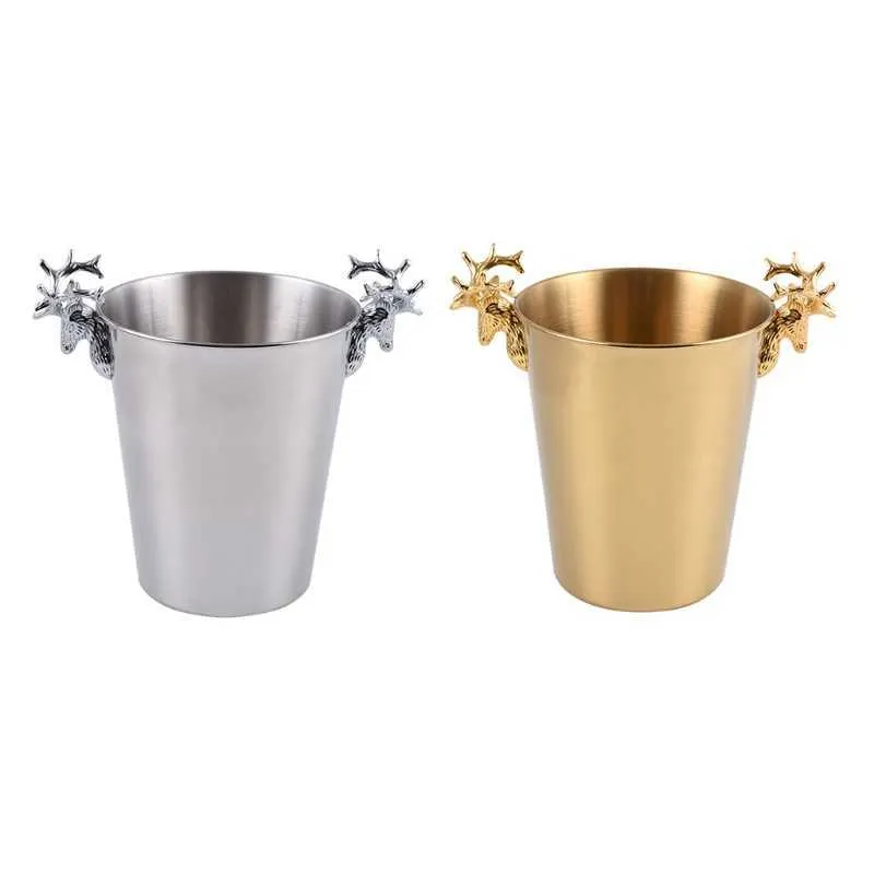 Red Wine Western Stainless Steel Ice Bucket Elk Carving Bucket for Beer and Wine Chilling Golden/Silver Dropshipping HKD230828