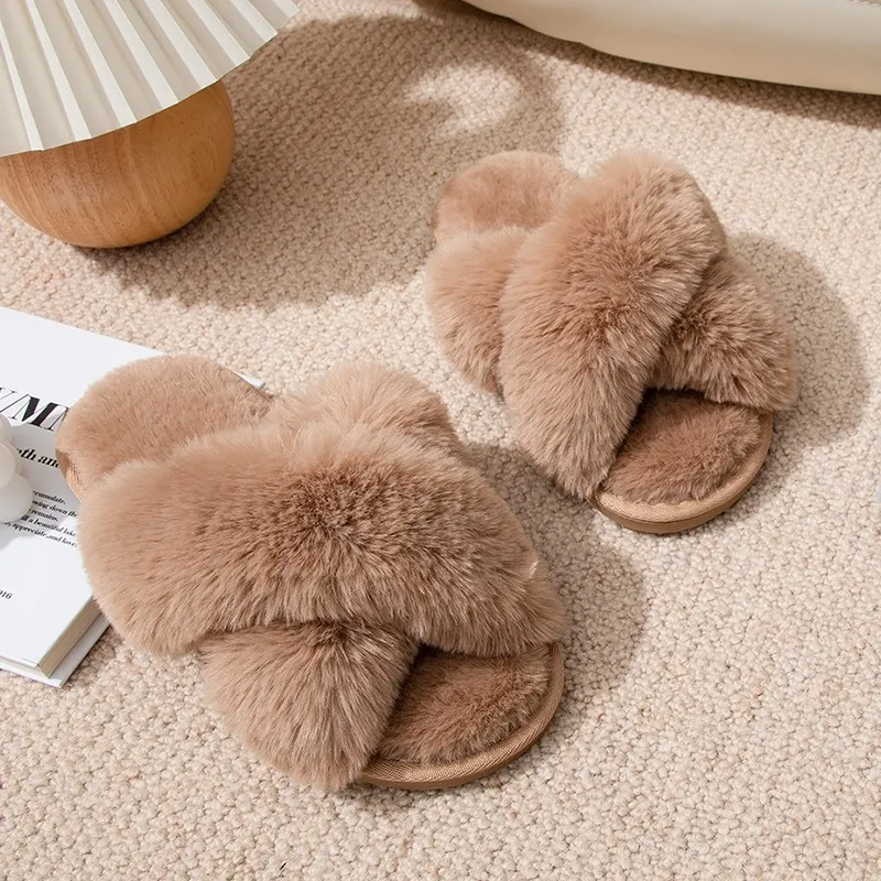Bulk Winter Womens Soft Plush Fuzzy Pink Fluffy Slippers Indoor Outdoor Flip Flops With Fluffy Cross Slides For Casual Comfort Style 230826 At Only 7.85 DHgate.Com