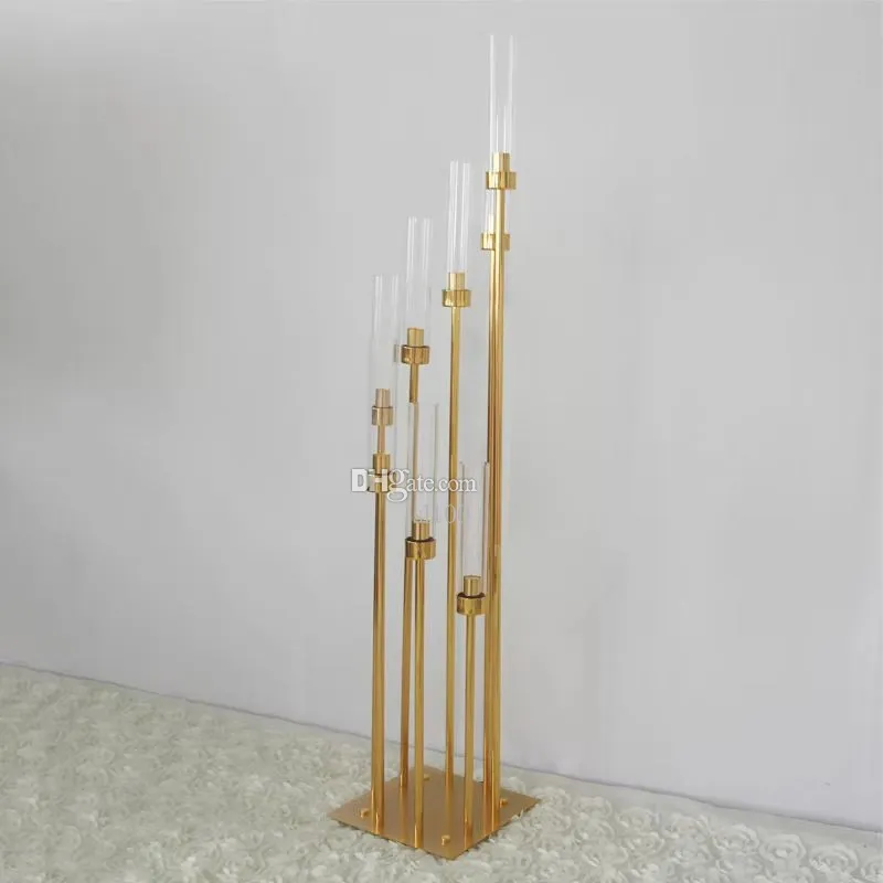 8 Arms tall gold metal candle stand holder for wedding candelabra centerpieces Table Decoration