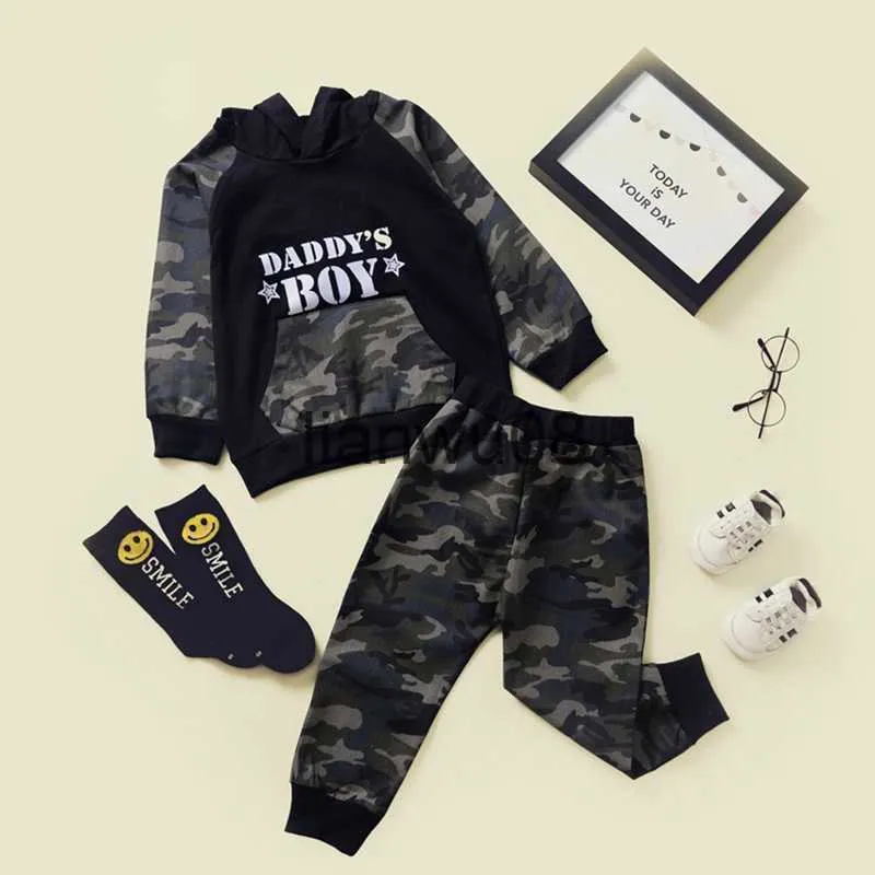 Conjuntos de roupas Criança Meninos Roupas Outono Inverno Crianças Camuflagem Roupas HoodedPant 2 Pcs Outfit Terno Crianças Roupas para Meninos Conjuntos de Roupas X0828