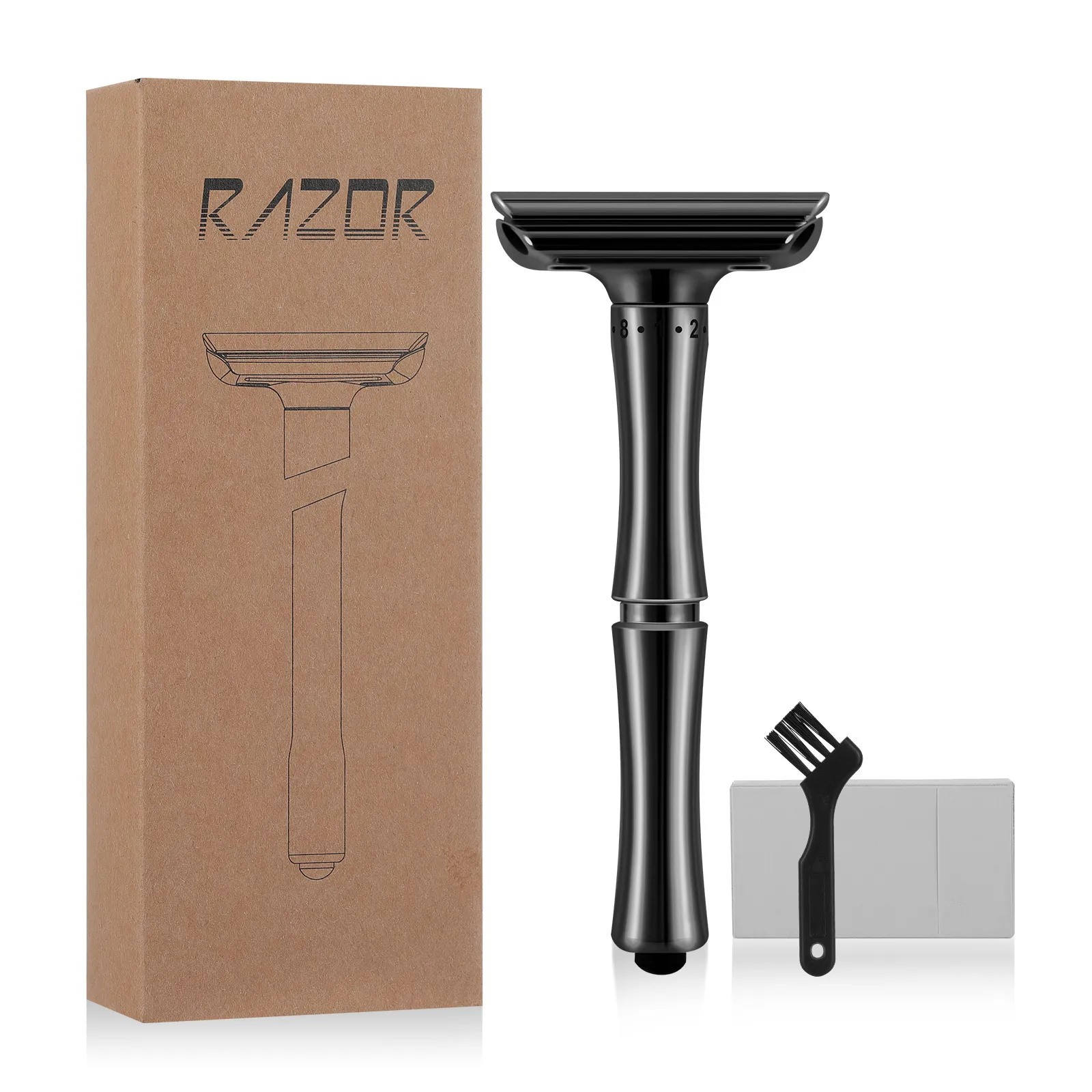 QShave Matte Black Adjustable Safety Razor Blades Press To Open ...