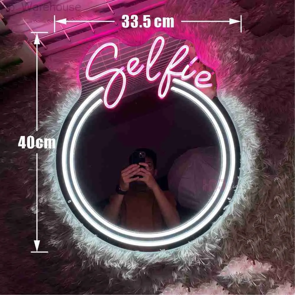 Custom LED Selfie Mirror Neon Sign Lights For Girls Room Bedroom