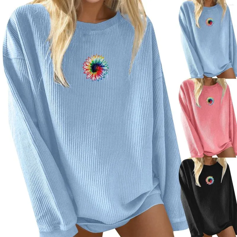 Women's Hoodies Athletic Wear Jackets Long Sleeved Floral Print Crew Neck Pullover Hoodie Sweatshirts Senior Women