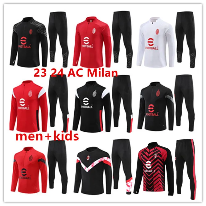 2023 2024 AC Milan Tracksuit Jerseys Tuta Maglia 23 24 AC Milan Training Suit Sursetement Foot Camiseta Jerseys Chandal Kit Football Men and Kids Uomo Calcio Maillot