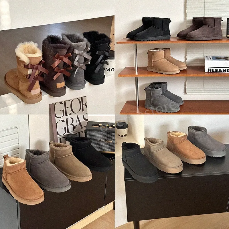 Designer ugge Australië Australische Klassieke Warme Laarzen Dames Mini Half Snowboot Winter Vol bont Pluizige harige Tasman Enkellaarsjes Booties pantoffels 92dB #