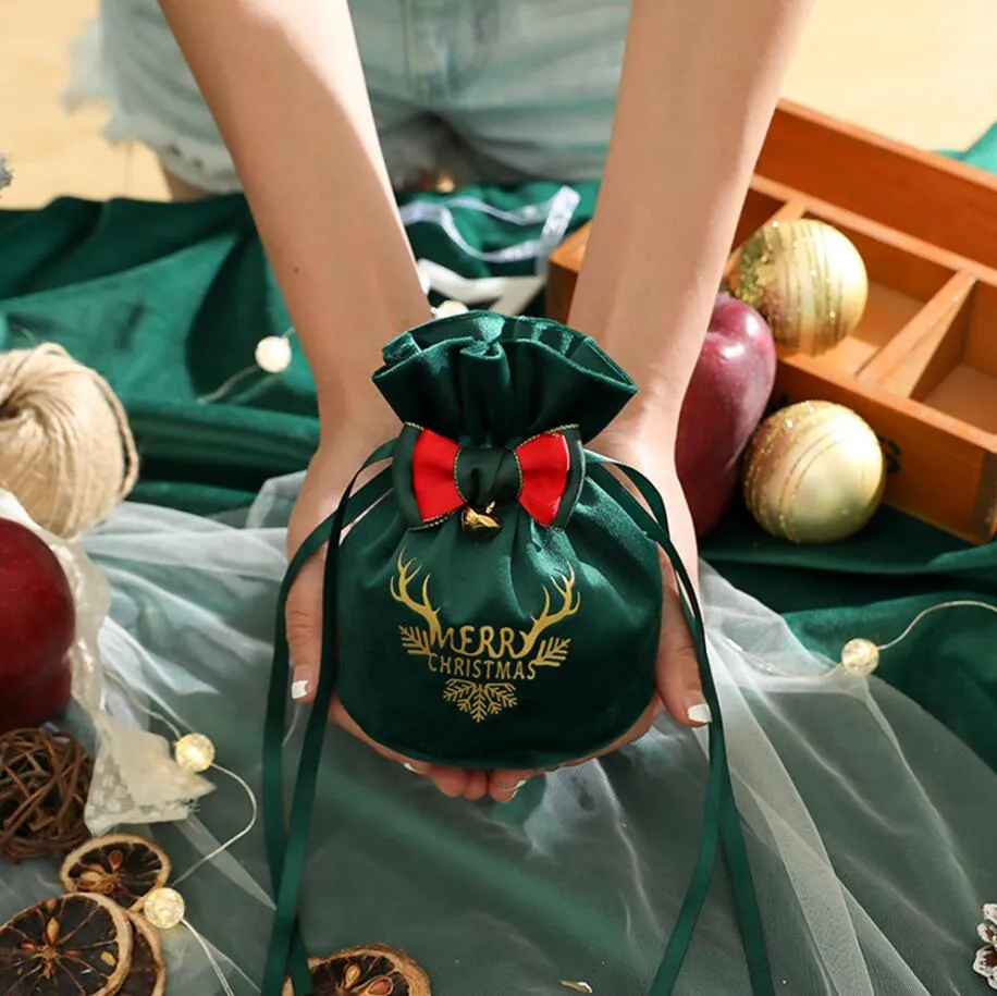Sacos de Papá Noel, bolsa de regalo de tela, bolsa con asa de manzana dulce, decoraciones para árboles de Navidad, mesa para el hogar, regalos de Navidad de Año Nuevo 2023