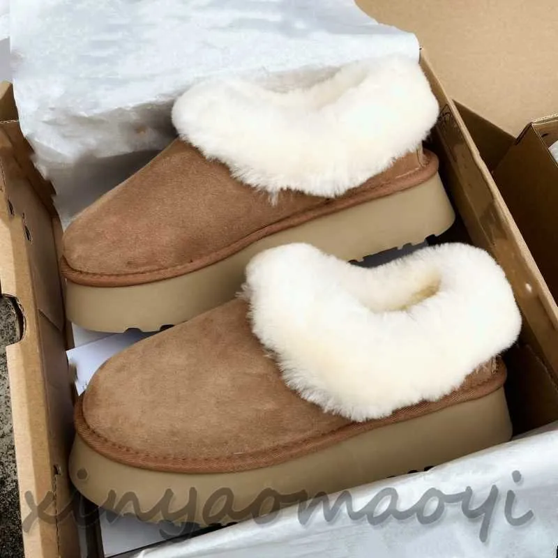 Ultra Mini Platform Boot Designer Kvinna Vinter Ankel Australien Snöstövlar Tjock Bottom Real Leather Warm Fluffy Booties med pälsstorlek 36-40