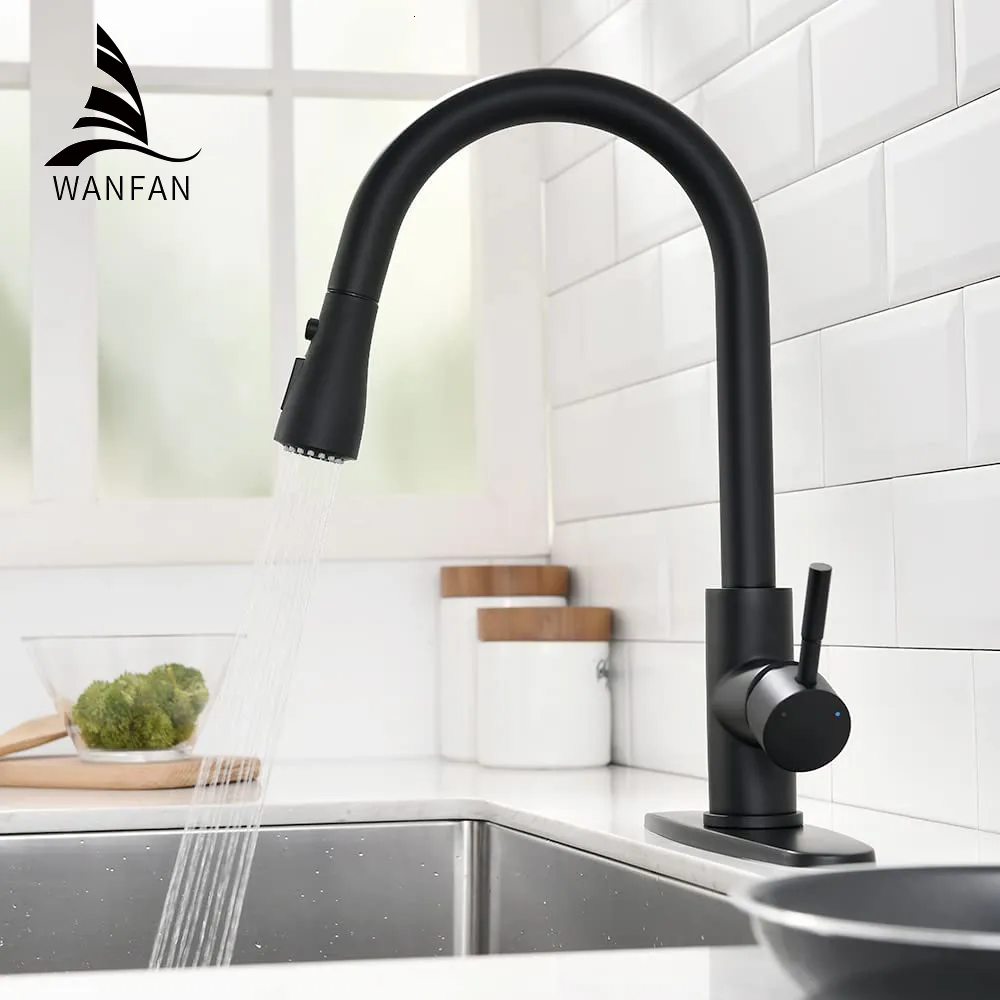 Kitchen Faucets Black Single Handle Pull Out Tap Hole Swivel 360 Degree Water Mixer 408906 230829