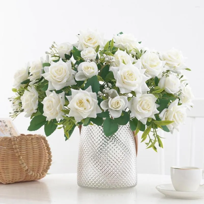 Fleurs décoratives Cadeau de pendaison de crémaillère Rose artificielle Roses réalistes Décor de mariage durable avec des accessoires Po de grande fidélité