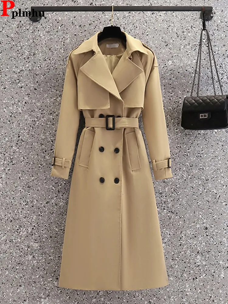 Womens Wool Blends Double Breasted Khaki Long Trench Coat Vintage Classic Slim Windbreaker Casaco Women Casual Gabardina Chaquetas Korean Abrigos 230828