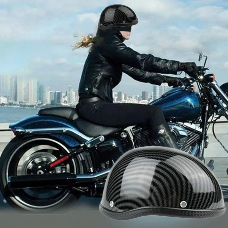 Casques de moto Demi-casque Style rétro ABS Coton Capuchon en plastique pour motocycliste Biker Ridder Carbon Striation (Taille unique) Lavable