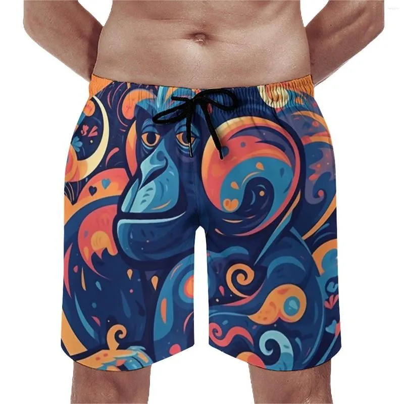 Мужские шорты для обезьяны летняя абстракция иллюстрация классическая пляжная мужчина для серфинга быстрого сушки дизайна плавания