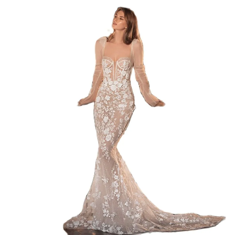 slim fit dress slacks Strapless Beaded Wedding Dresses Trumpet Lace Sweetheart Wedding Gowns SWD0069