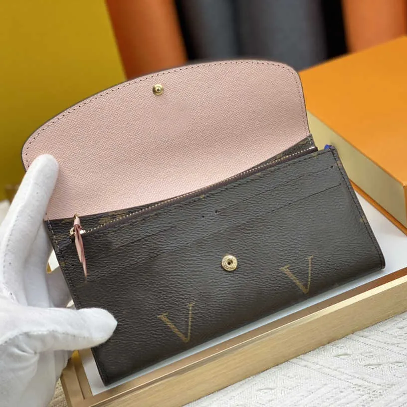 M60136 Designer Wallet Luxury Men Women Long Leather Wallet Brown Flower Letter Zipper Coin Purse Credit Card Holder EMILIE Purse High-quality