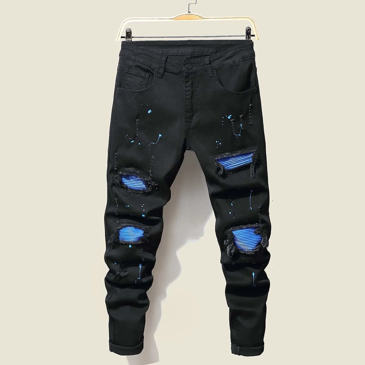 Heren Jeans Cool Ripped Skinny Broek Stretch Slim Denim Broek Grote Maat Hip Hop Zwart Blauw Casual Jogging voor Mannen 230829