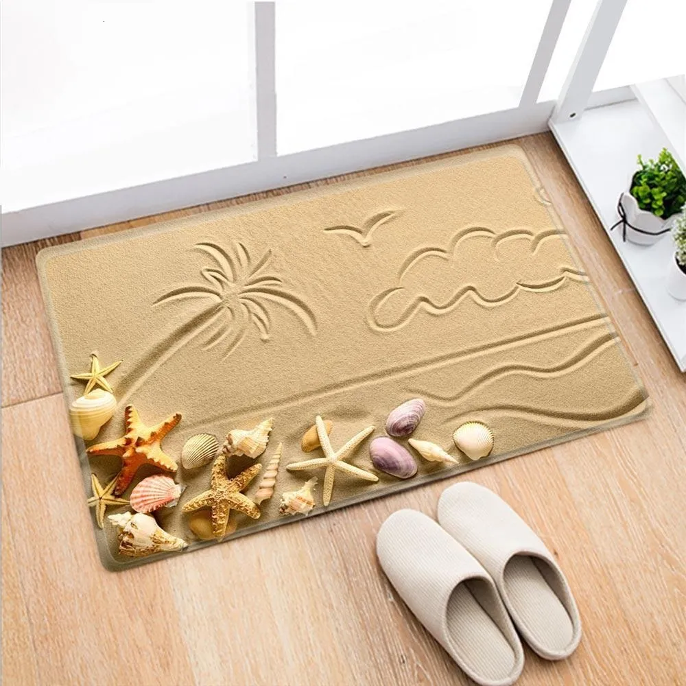 Mattor sommar SeaShell Ritning Nonslip Bath Mat Badrum golvdusch matta kök 230828