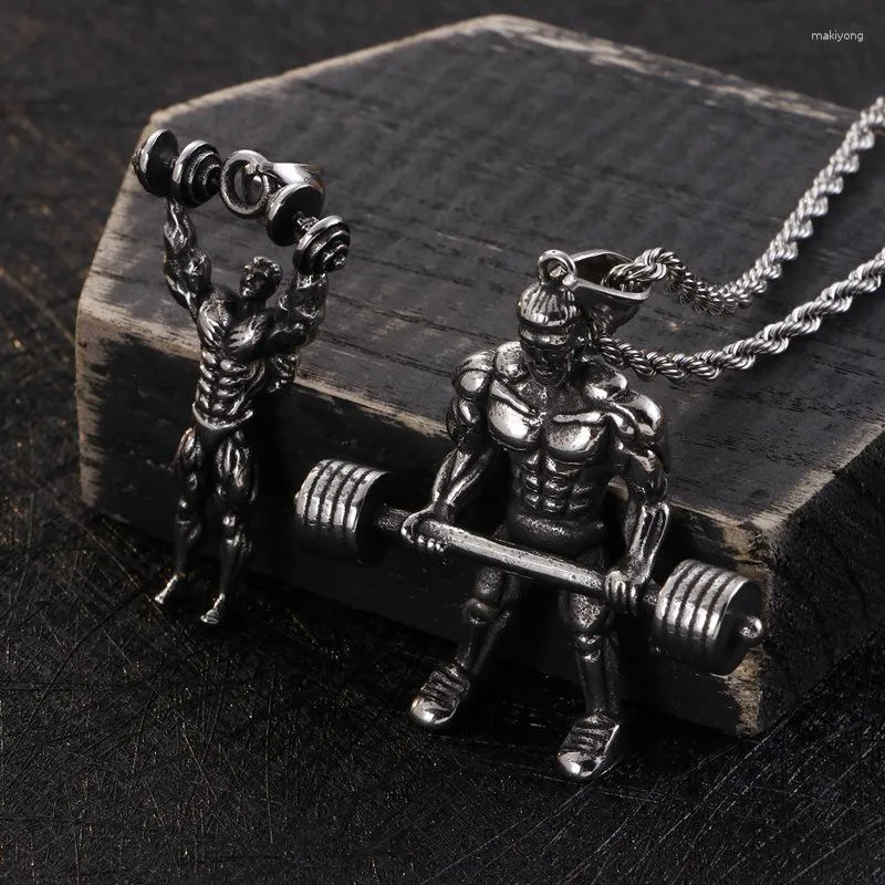 Pendant Necklaces Gym Barbell Dumbbell Weightlifting Bodybuilding Necklace Stainless Steel Chains Accessories