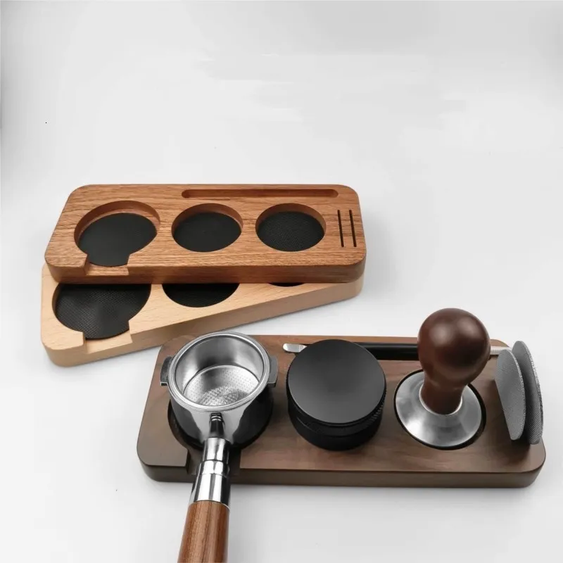 Mugs 515358mm Wooden Coffee Tamper Holder Handle Cloth Powder Base Espresso Accessories Storage Bar Barista Utensils 230829