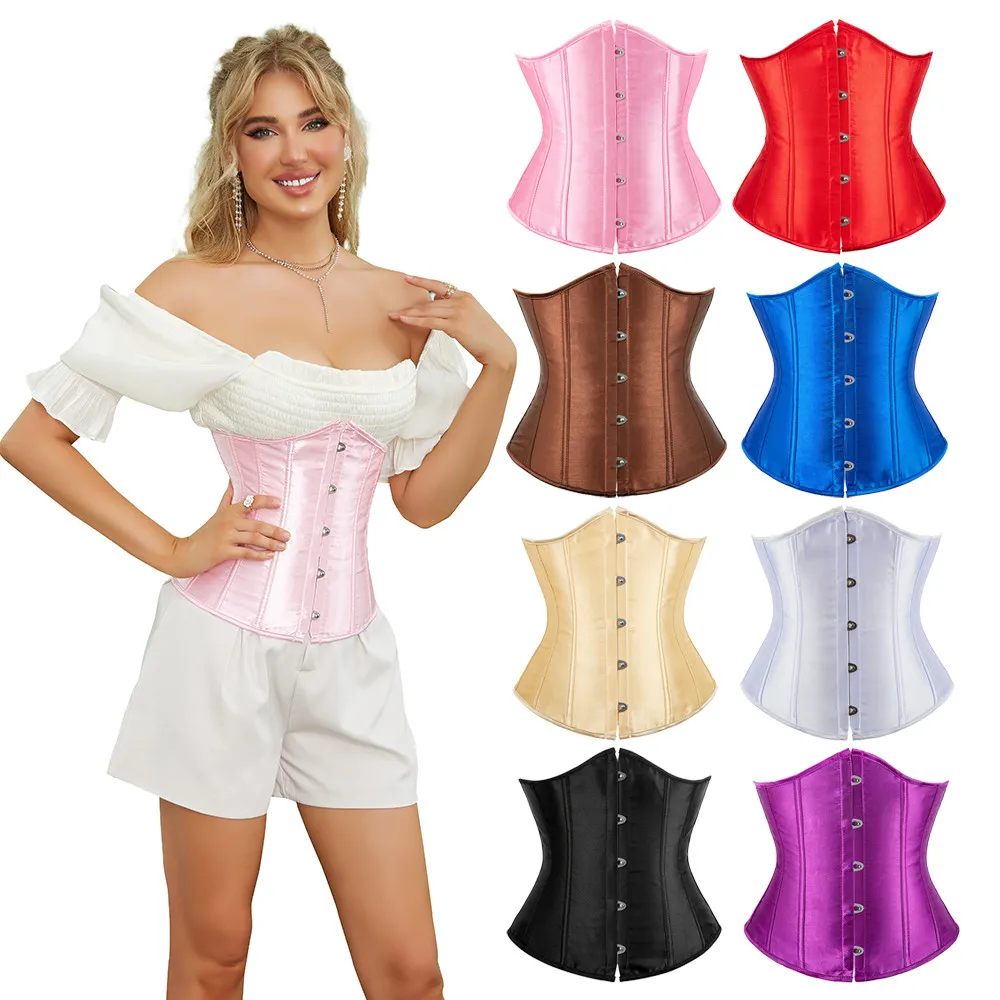 14pcs Plastic Boned Women Back Padded Gothic Satin Underbust Bodyshaper Big Plus Size White Bridal Corset Fashion Lady's Waist Cincher XS-6XL