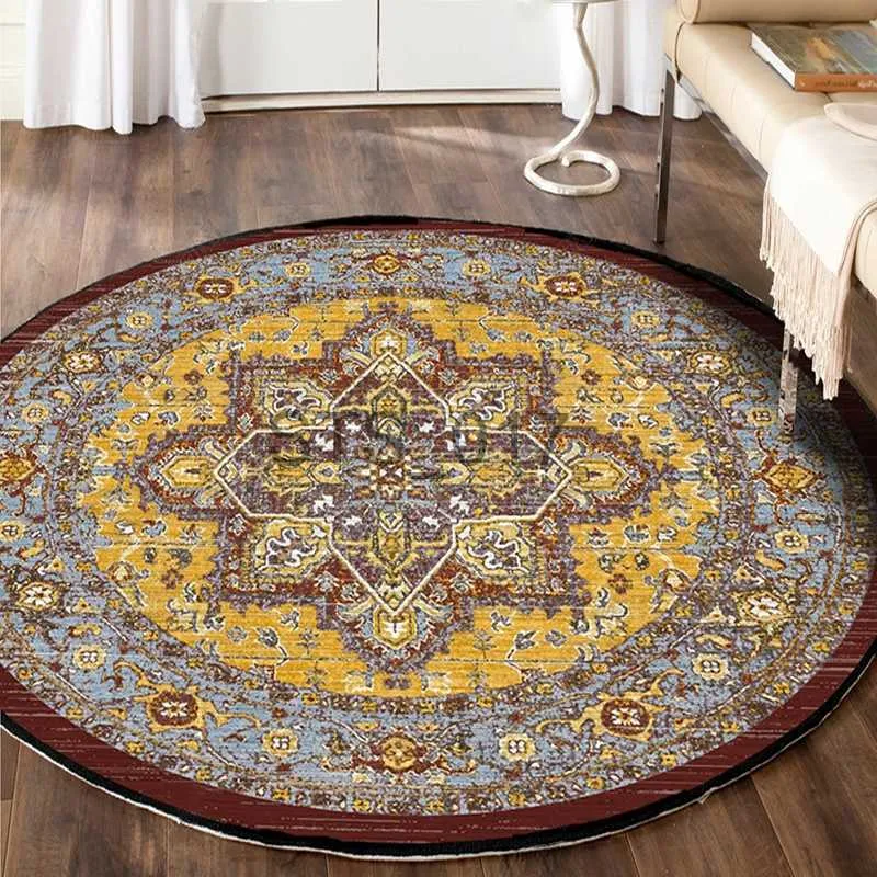 Tapis Tapis rond Décor à la maison Luxe Persan Tapis à poils courts Tapis de sol antidérapant Tapis de salon pour chambre à coucher Chevet Alfombra Tapis x0829