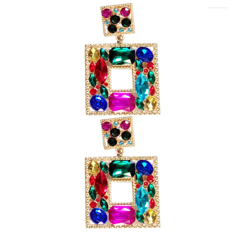 Pendant Necklaces 1 Pair Women Square Colorful Earrings Dangle For Fashion Rhinestone Drop