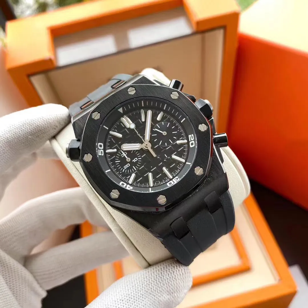 5-pinowy wielofunkcyjny kwarcowy zegarek Sapphire Glass Chronograph Ruch Chronograph Black Stael Stael Guma i pudełka