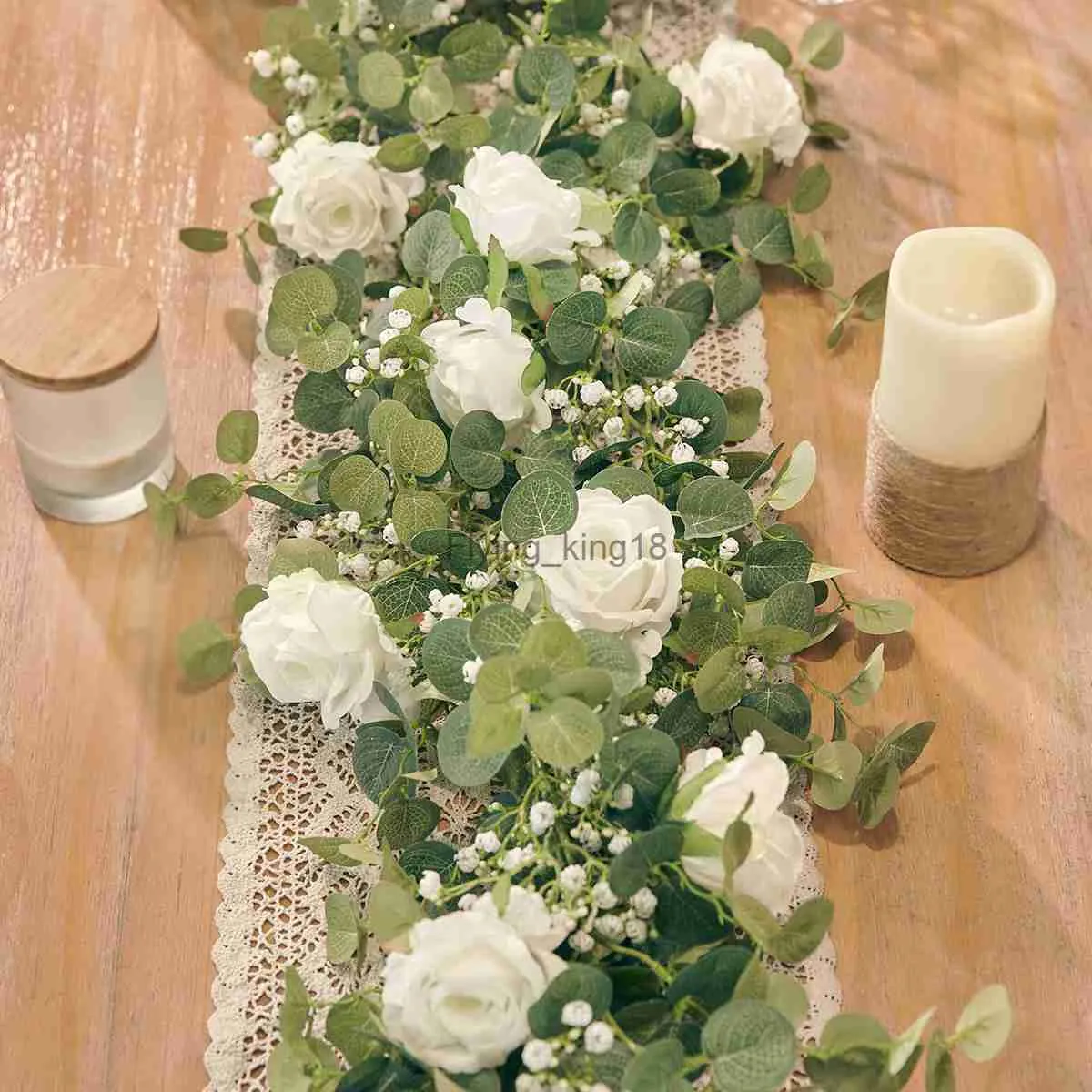 Party Joy Artificial Flowers Silk Rose Gypsophila Garland Fake Eucalyptus Vine Hanging Plants For Wedding Home Party Craft Decor HKD230829