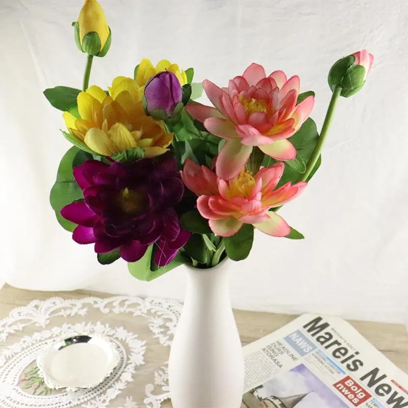 Kwiaty dekoracyjne sztuczny kwiat krótkie łodygi lotosu fałszywy jedwab na ceremonię ślubną dom