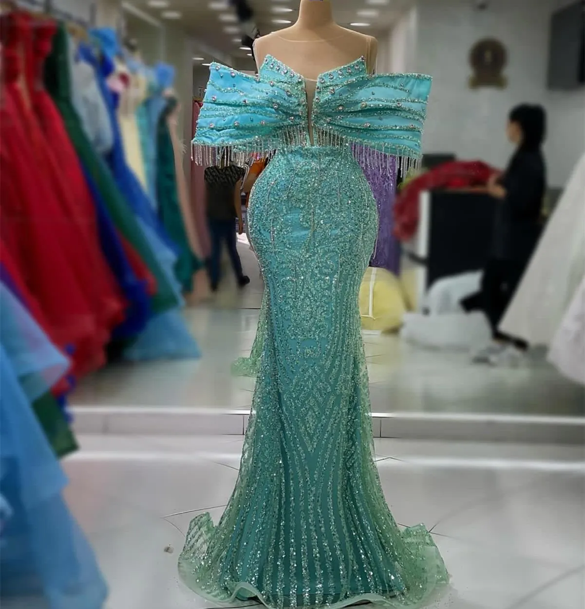 2023 Aso Ebi Arabisch Hunter Blue Mermaid Abendkleid Kristalle Pailletten Spitze Abend Formale Party Zweiter Empfang Geburtstag Verlobungskleider Kleider Robe De Soiree ZJ7