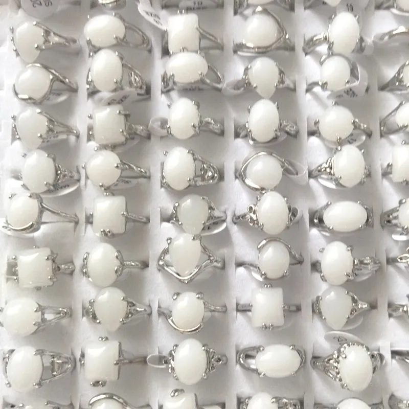 natuurlijke witte steen ringen mode-sieraden damesring gemengd formaat 50 stuks gratis verzending