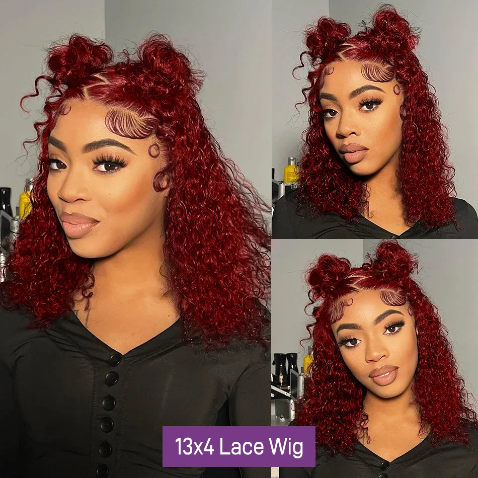 99J Burgundy Lace Front Wig Short Bob Hair Wig Human Hair 13x4 Deep Wave Frontal Wig 13x6 Red Colored 5x5 Closure Curly Wigs