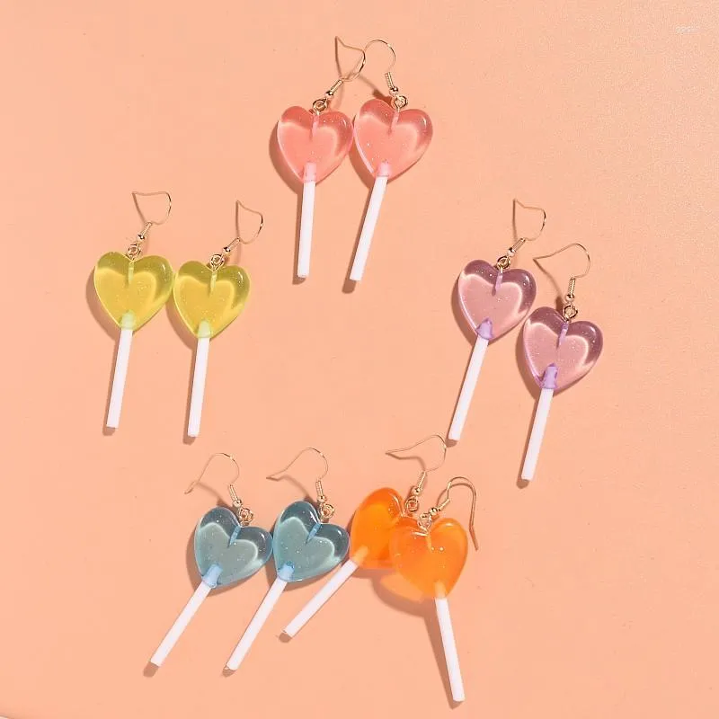 Hoopörhängen 2023 Sweet Heart-Shaped Lollipop Women's Personality Fashion All-Match Jewelry Gift Trend