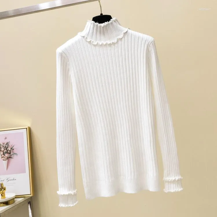 Women's Sweaters TingYiLi Wave Turtleneck Sweater Black White Beige Blue Knitted Pullover Autumn Winter Long Sleeve Female