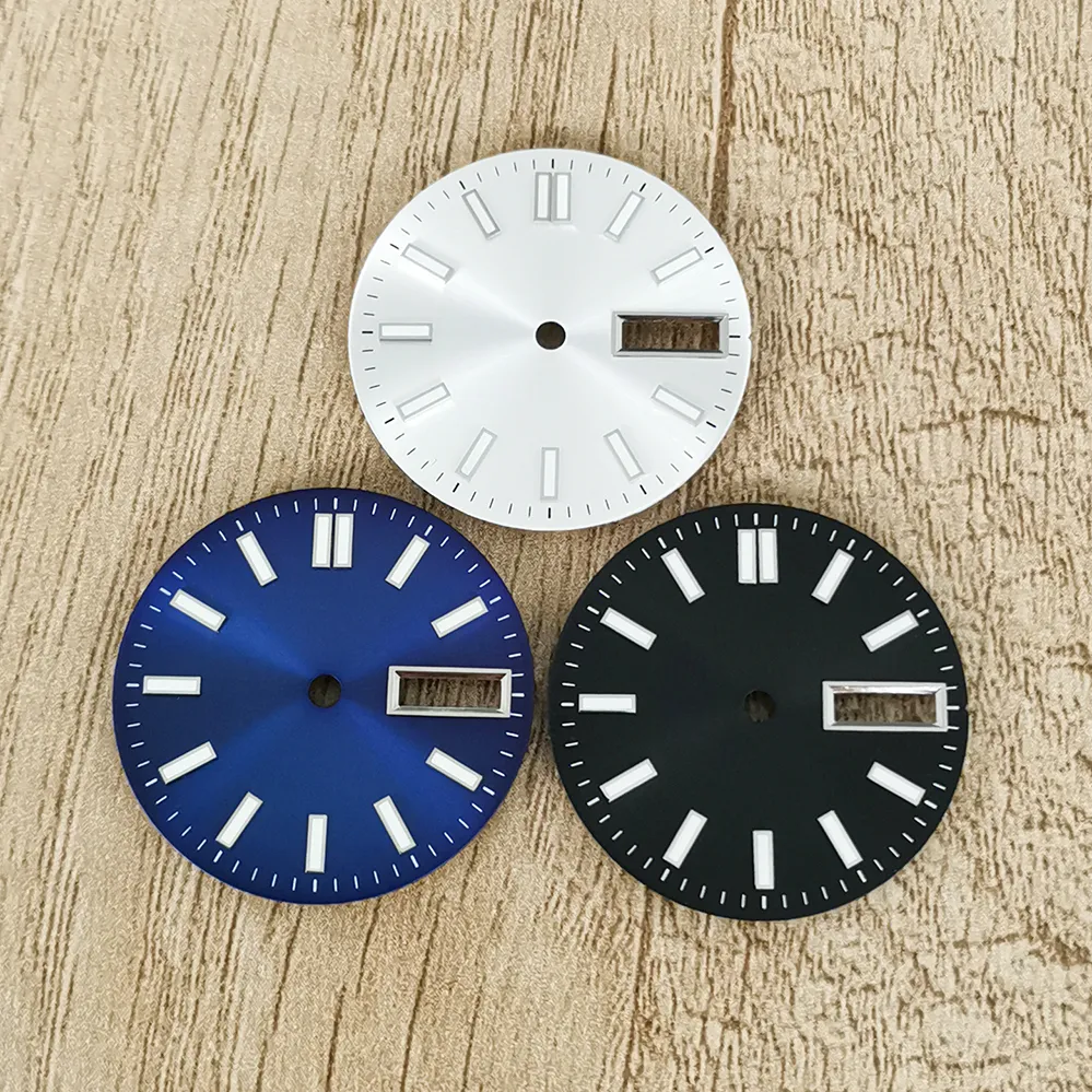 Inne zegarki 28,5 mm podwójny kalendarz pokrętło Sunburst Watch Faces Green Luminous Watch Akcesoria do automatycznego ruchu NH36 230829