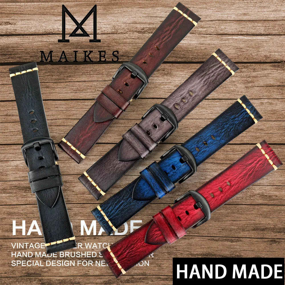 İzle Bantlar Maikes El Yapımı İnek Deri İzle Strap 7 Renk Mevcut Vintage Watch Band 20mm 22mm 24mm 230828