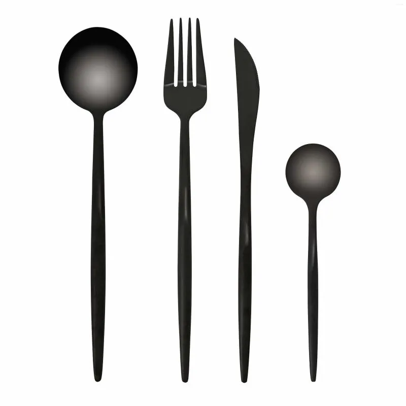 Dinnerware Sets Spain Set Black Stainless Steel Flatware Steak Knife Fork Spoon Teaspoon Cutlery Tableware
