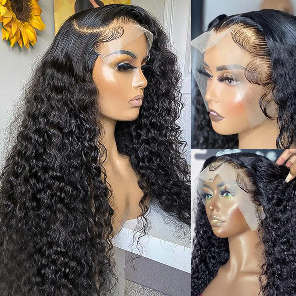 30 Inch Deep Wave Frontal Wig 13x6 Lace Wig Human Hair Transparent Glueless 5x5 Closure Water Curly Lace Front Wigs for Women
