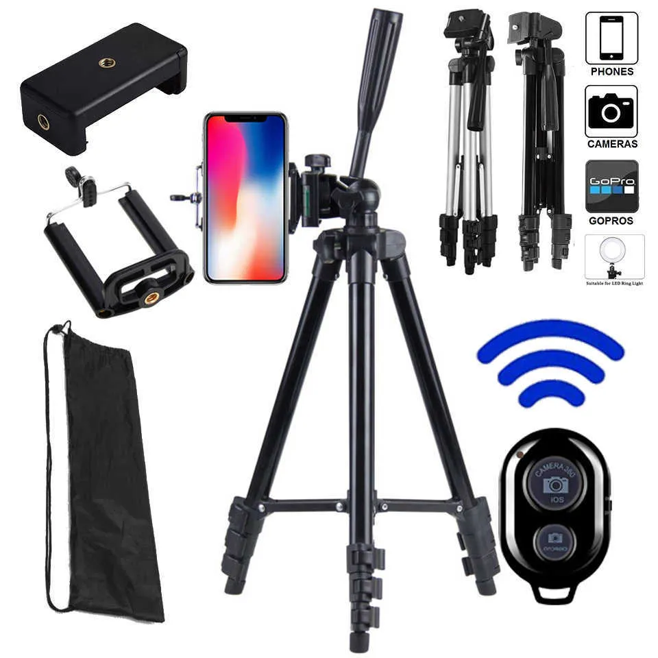 Lightweight Camera Phone Tripod Portable AdjustableStand Mount Holder Clip Remote Control For Live Youtube Cellphone HKD230828