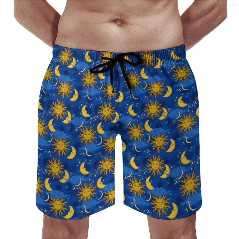 Shorts masculinos ginásio estrelas sol lua casual troncos de natação celestial impressão secagem rápida esportes fitness qualidade grande tamanho board calças curtas