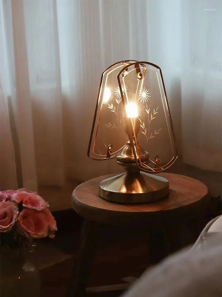 Lampes de table rétro avancée lampe charge décoration T français sculpté verre maître chambre chevet moyen antique