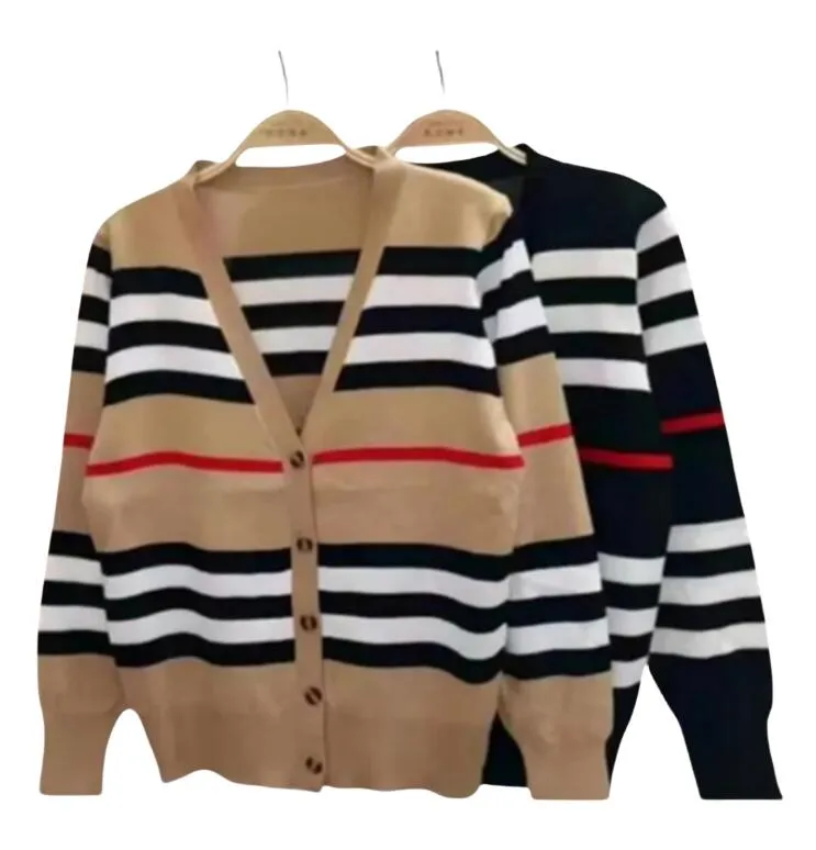 23Women's sweater women jacket cashmere cardigan mid-length knitted V-neck loose striped sweater thin ladies trench coat