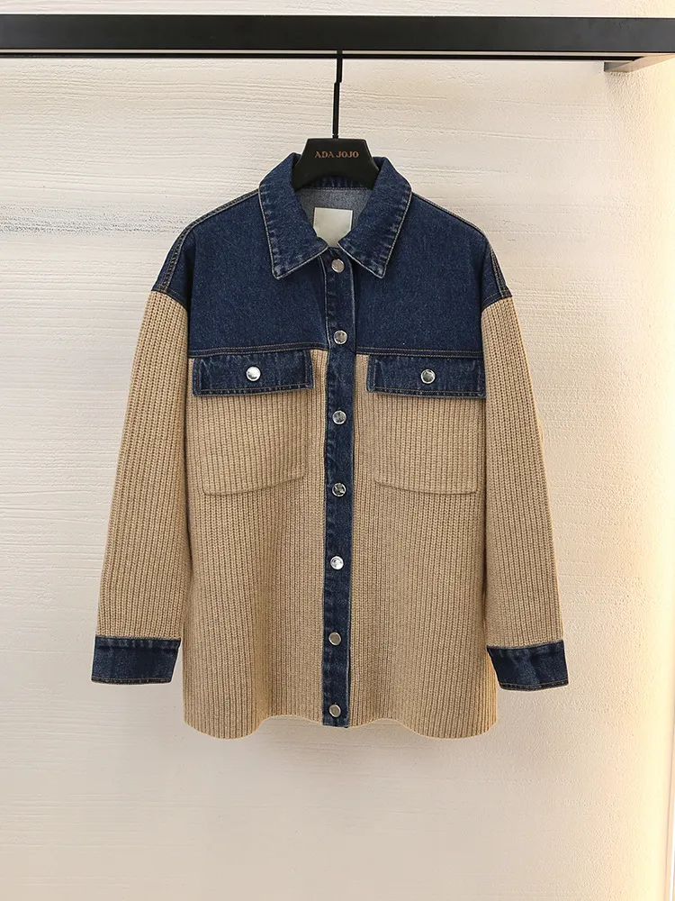 San*Dro Denim Patchwork Jacket: Color Blocked Collar Shirt San*Dro Denim Patchwork Jacket: Color Blocked Collar Shirt