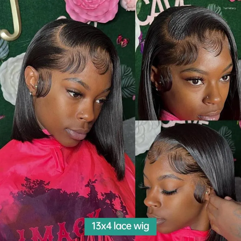 Perruque Lace Frontal Wig br silienne Remy naturelle cheveux lisses courts 4x4 5x1 T partie frontale densit 180 13x4